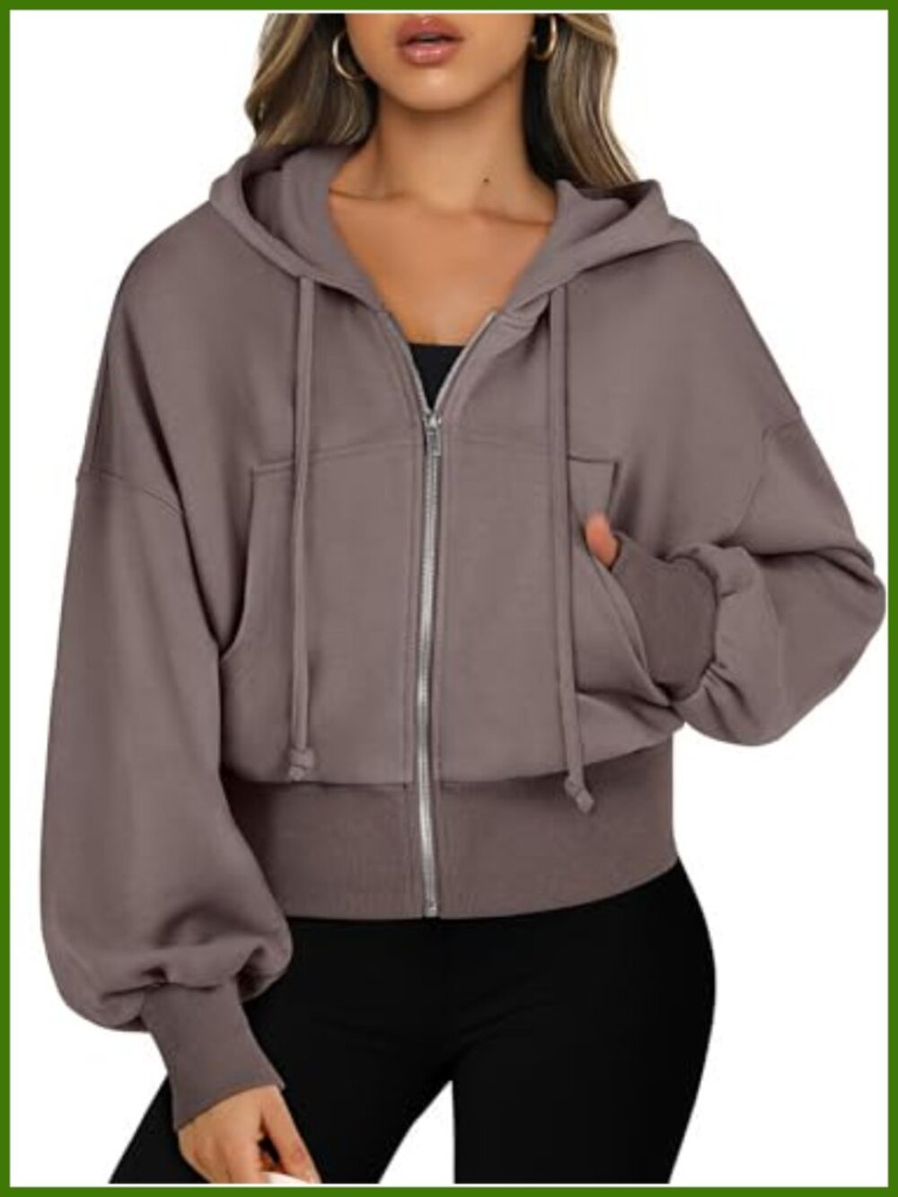 Women's Cropped Zip Up Hoodie Sweatshirt with Pockets